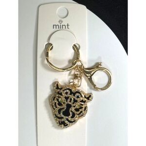 BAG CHARM Gold Tone Crystal Embellished Panther Keychain
